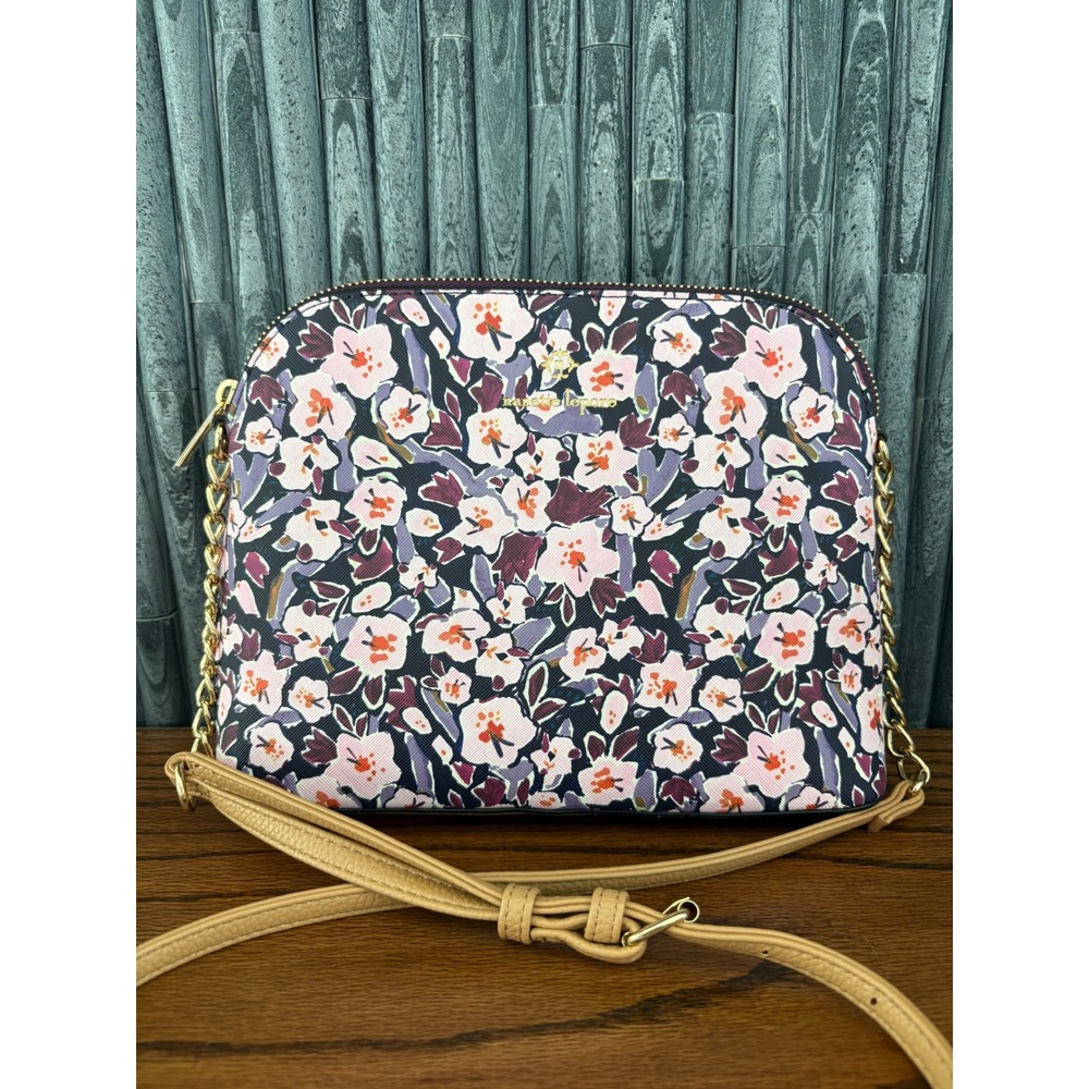 Nanette Lepore Floral Dome Crossbody Bag Plum Pink Gold Hardware Vegan Leather